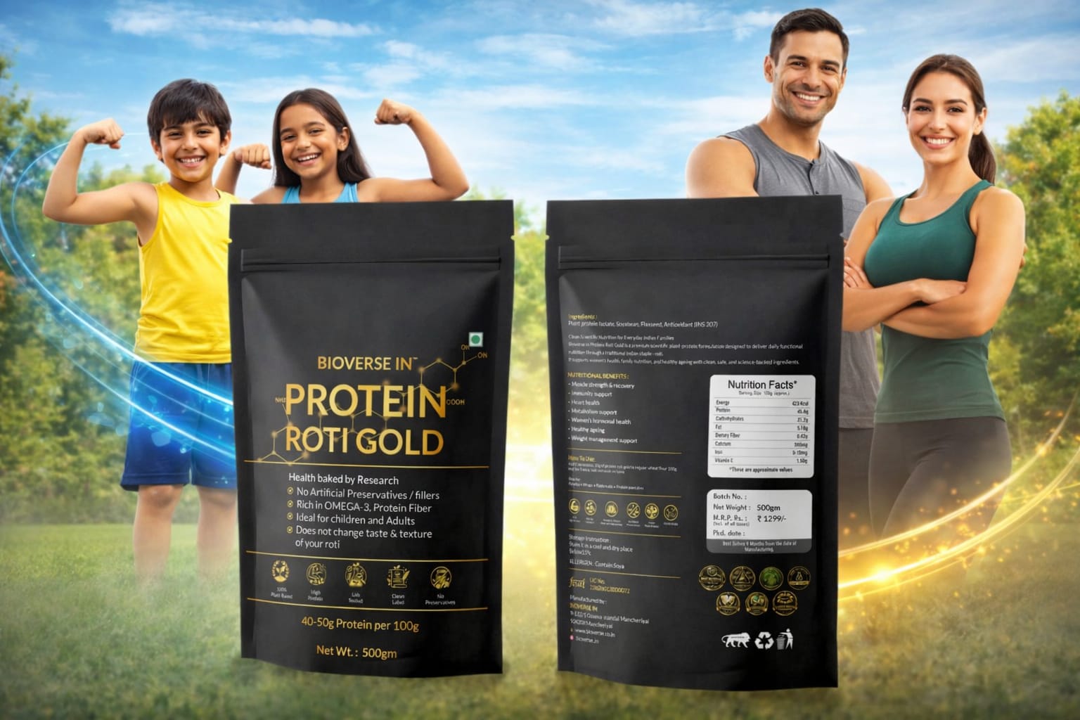 Happy families and fitness enthusiasts enjoying the benefits of BIOVERSE IN Protein Roti Gold